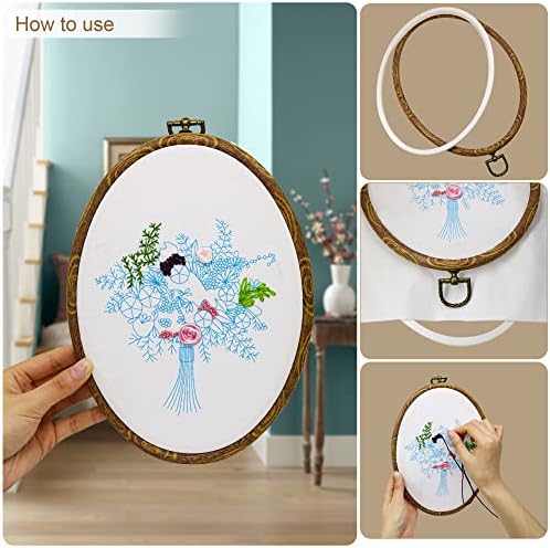 3 Pack 8" Round Embroidery Hoops Plus 2 Pack 9'' Oval Cross Stitch