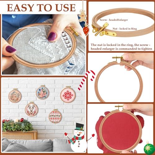 Doublefill 9 Pcs 4 to 6 in Round Embroidery Hoops Frame, Beech Wood