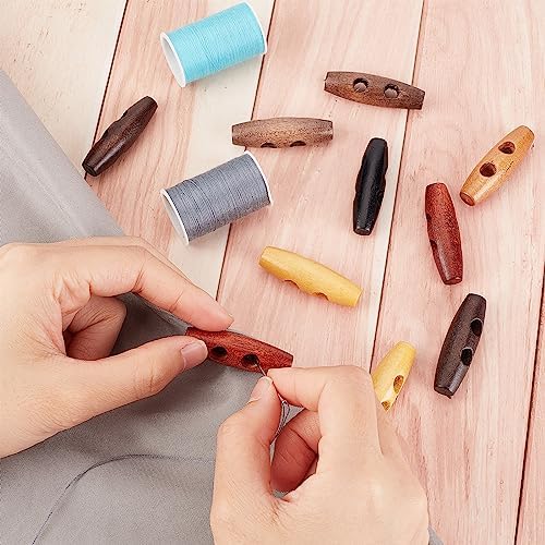 GORGECRAFT 70Pcs Oval Wooden Buttons Wood Horn Toggle Buttons