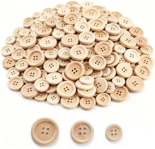 Tosnail 600 Pieces Wooden Buttons, 15 mm, 20 mm, 25 mm Round Blank