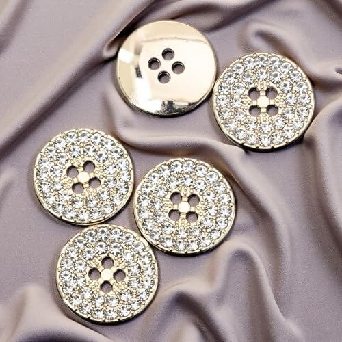 12-Pack Round 4-Hole Full Rhinestone Buttons Shiny Back, Crystal-Front