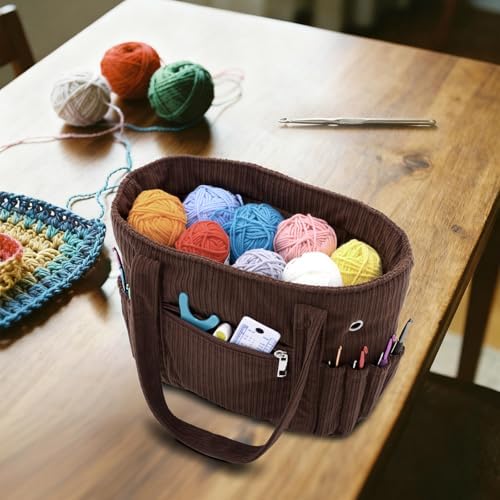Freie Liebe Corduroy Crochet Bag and Tote, Large Yarn Bag with