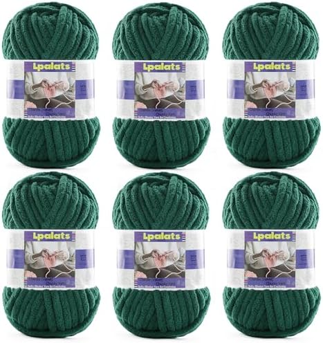 #6 Super Bulky Blanket Green Yarn - Chunky Chenille Yarn for