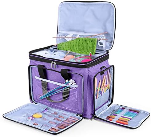 LUXJA Portable Yarn Knitting Storage Tote Bag, Purple