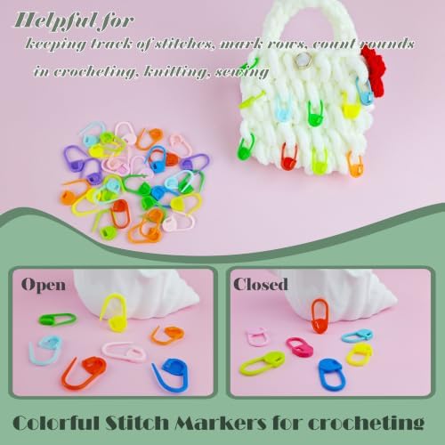 DeliaVo 200Pcs Stitch Markers for Crocheting and 9Pcs Yarn Needles Kit