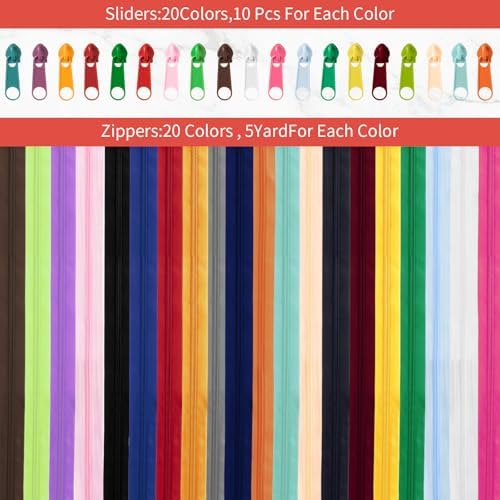 WILLBOND 100 Yards 20 Pcs Zippers for Sewing #5 Nylon Coil, Soft Color