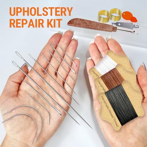 Waxed Sewing Thread (3 Colors), Heavy Duty Needles (11 PCS) Large Eye