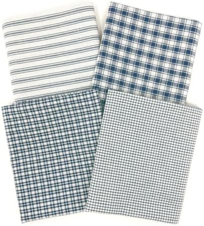 Set of 4 Fat Quarters, Mountain Blue Assorted Plaid Gingham Homespun