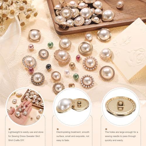 HARFINGTON 10pcs 40L Pearl Gold Metal Sewing Buttons 25mm 1"