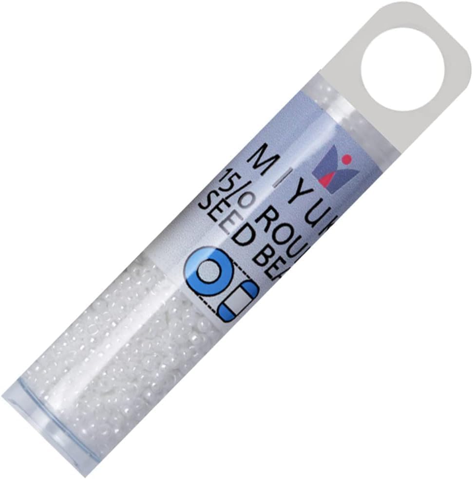 Miyuki Round Seed Beads, 15/0, White Pearl, 8.2g Tube, Round Glass