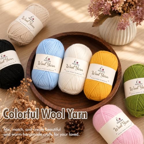 Aeelike Wool Blend Yarn for Knitting & Crochet, #4 Medium Weight