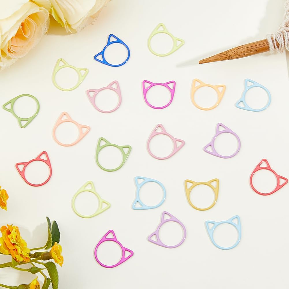 Hobbspring 96Pcs Cat Head Stitch Markers 12 Colors Baking Painted Iron