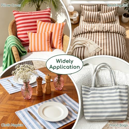 57" W Cotton Striped Fabric by the Yard, Classic Cabana Stripe Print