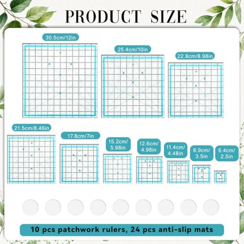 10PCS Quilting Rulers Templates, 2.5"3.5"4.5" 5" 6" 7"8.5"9"10"12"