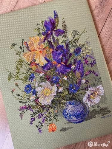 Merejka Irises and Wildflowers Counted Cross Stitch Kit K-249, Floral