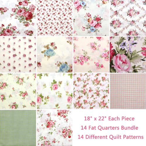 Neutral Vintage Rose Fat Quarters Fabric Bundles 18 x 22 in