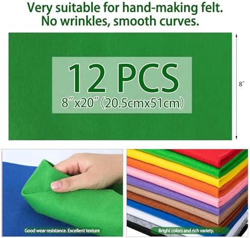 HaoFeiJH 12 Rolls Felt Fabric, 8 x 20 Inches, 1.6mm Thick Soft