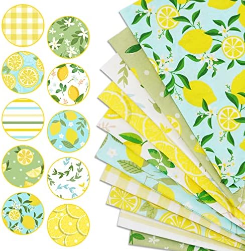 Whaline 10Pcs Summer Cotton Fabric Bundles 18 x 22 Inch Watercolor