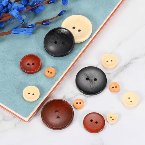 uxcell 30Pcs Wooden Buttons, 38mm(1.5 Inch) 2 Hole Round Wood Sewing