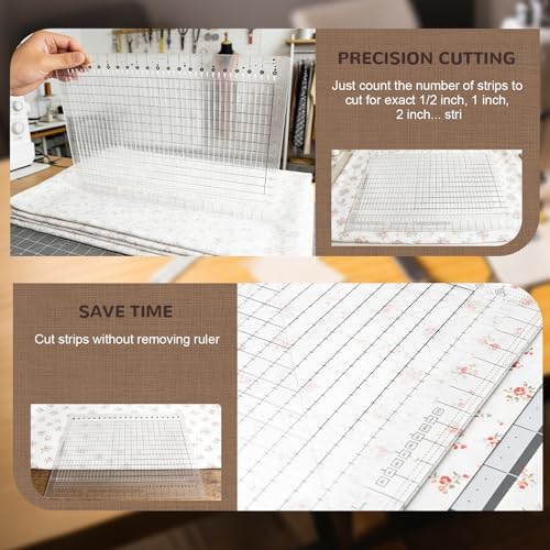 Acrylic Quilting Ruler, 17-3/4in x 22in Anti-Slip Sewing Ruler with