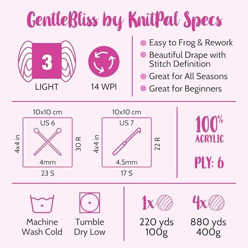 GentleBliss DK Acrylic Soft Baby Yarn, 4-Pack (880Yds/400G), Brown