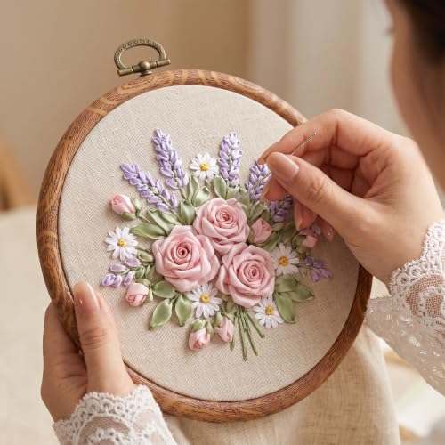 5 Pcs Oval Embroidery Hoops 4.8 x 5.9 Inch, Imitated Wood Display