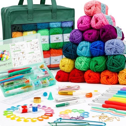 INSCRAFT Crochet Yarn Kit, 1650 Yards, 30 Colors