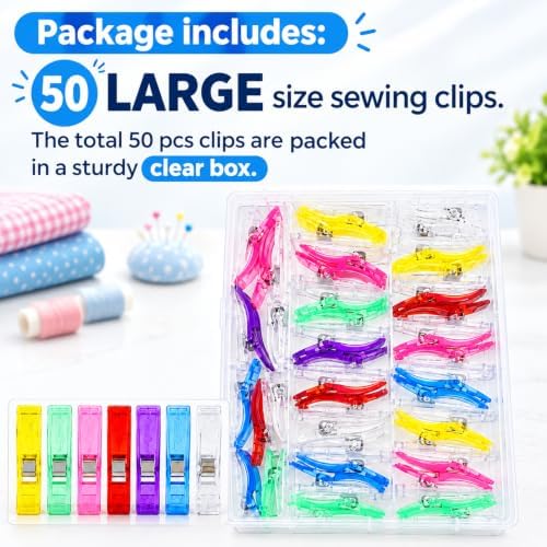 50 PCS Large Sewing Clips, 7 Bright Colors Multipurpose Quilt Clips