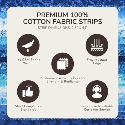 Eternal Bleu Cotton Precut Fabric Strips, 40-Piece Roll