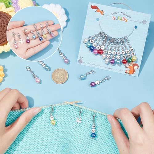 NBEADS 40 Pcs Number Beads Stitch Markers, Acrylic Pearls Crochet