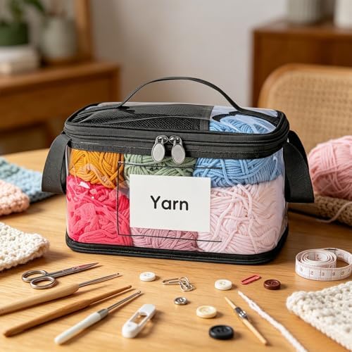 DOOHALO Yarn Storage Bags with Mesh Pouches Large Clear Yarn Storage