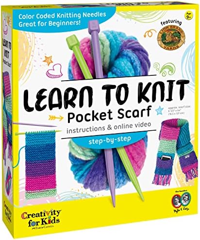 Creativity for Kids Learn to Knit Pocket Scarf - DIY Knitting Kit for Beginners, Kids Craft Kit - Field & Needlecraft