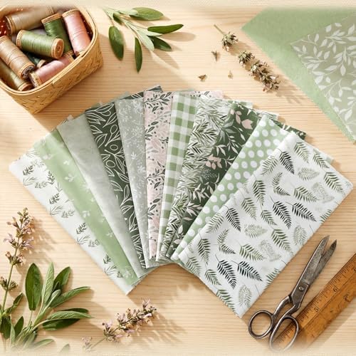 Hahafelt 80 Pcs 10''x10'' Sage Green Floral Quilting Fabric Square