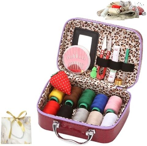 Compact Travel‐Friendly Faux‐Leather Case Complete Sewing Kit (E)