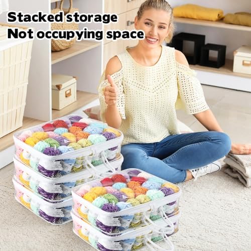 5 Pack Clear Yarn Storage Bags, 12x16x4 Inches Yarn Storage Organizer