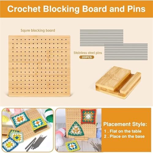 JTJIYN 1PCS Wood Crochet Blocking Board Kit with Stainless Steel Rod