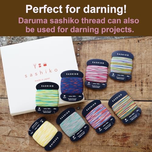 DARUMA Sashiko Thread 100% Cotton Card Type (43.7 yd) x 8 Colors with