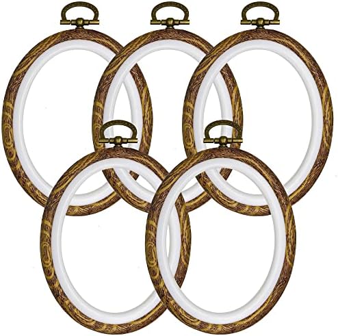 5PCS Oval Embroidery Hoops 5 x 4 Inch Imitation Wood Hoops for Cross