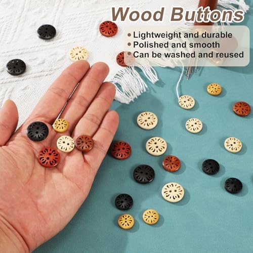 HARFINGTON 20pcs 2 Hole Flower Craft Sewing Button 18mm Handmade Wood