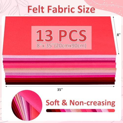 XSEINO 13 Rolls 8"x35" 1.4mm Thick Soft Felt Fabric Sheet 13 Assorted