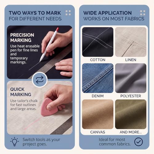 Jetec 2 Set Tailors Chalk, Heat Erasable Fabric Marker with 10 Refills