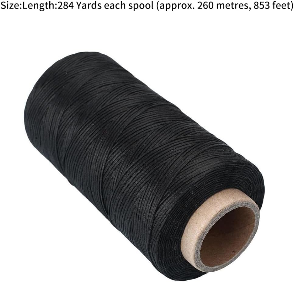 Leather Sewing Waxed Thread, 284 Yards 150D 1mm Black Stitching Cord