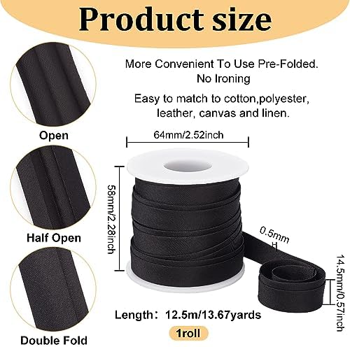 BENECREAT 13.5 Yard Satin Bias Tape 0.6inch Wide Double Fold Satin