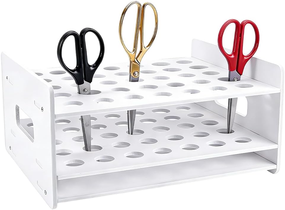 PH PandaHall 35 Holes Scissors Rack Organizer,PVC White Scissor Holder