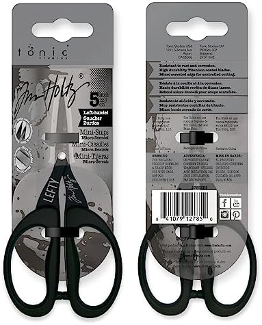 Tim Holtz Left Handed Scissors - 5 Inch Mini Snips with Micro Serrated