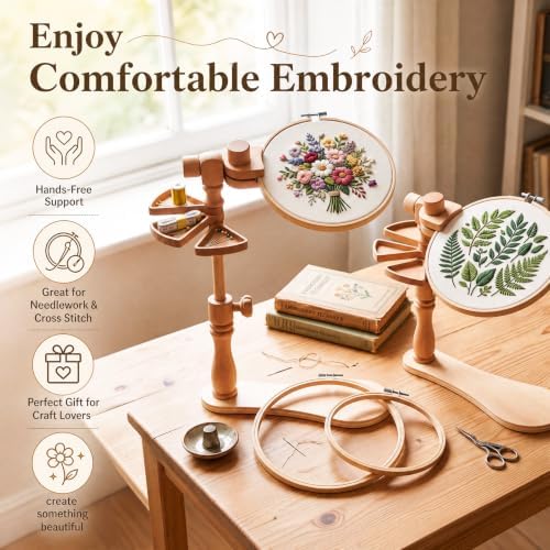 Novabright 2 Pack Beech Wood Embroidery Hoop Stand with 6" 8" Hoop and