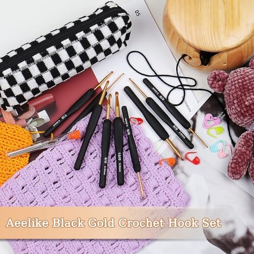 Aeelike 9-Size Ergonomic Crochet Hook Set, 2.0-10.0mm