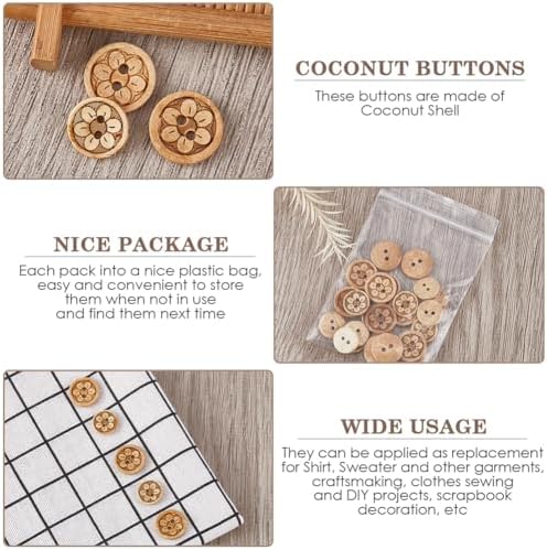 GORGECRAFT 100Pcs 2 Styles Brown Flower Buttons Natural Wood Coconut