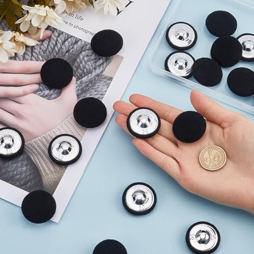 GORGECRAFT 1 Box 20Pcs Black Felt Buttons 1.28"(32mm) Round Fabric