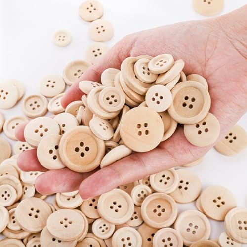 Tosnail 600 Pieces Wooden Buttons, 15 mm, 20 mm, 25 mm Round Blank